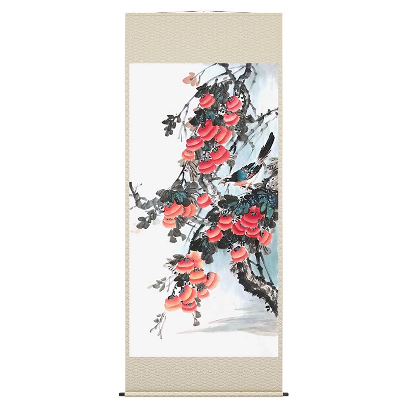 手绘定制国画柿子图装饰画事事旭国画
