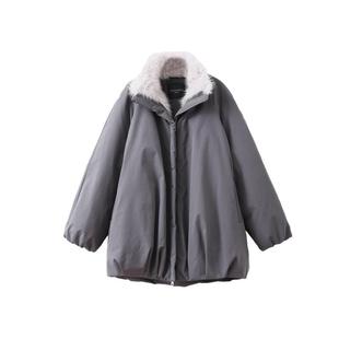 POPCHRIO欧可芮◆90白鸭绒花苞羽绒服仿皮草拼接小个子夹克外套女