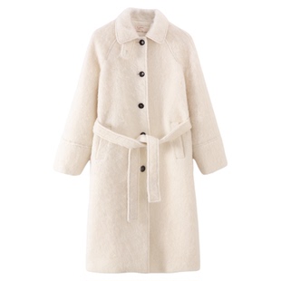 Jicouture林肯羊毛单面呢大衣女冬季长款翻领单排扣长毛呢料外套