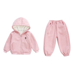 女童加绒卫衣套装秋冬季2025新款儿童休闲运动两件套宝宝加厚冬装