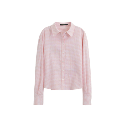 博主同款BBFER本依凡日系学院风粉格上衣开襟衬衫文艺女0005