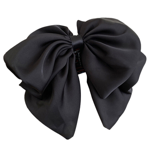 黑色缎面蝴蝶结发夹女2025新款高颅顶抓夹半扎发后脑勺马尾夹头饰