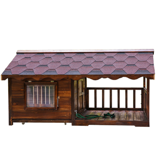 防雨户外碳化实木狗屋庭院围栏中大型犬狗笼拉布拉多金毛防水狗窝