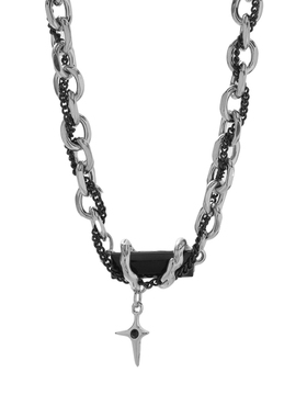 钛钢双层男士十字架宝石项链