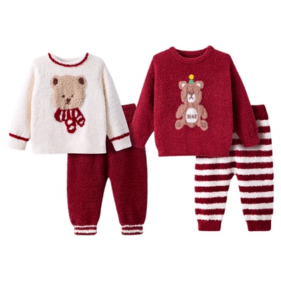 婧麒宝宝睡衣半边绒加绒保暖