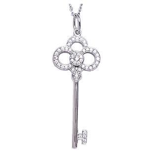 皇冠心冠钥匙项链女纯银玫瑰金满钻锁骨链长款毛衣链高级轻奢简约