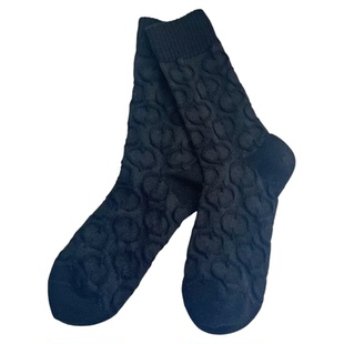 【3双装】上脚巨百搭~纯色浮雕设计灯笼砖暗纹袜子女四季堆堆棉袜