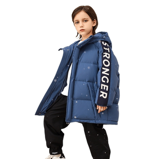 康博羽绒服新款童装中大童连帽加厚保暖洋气中长款外套男童冬