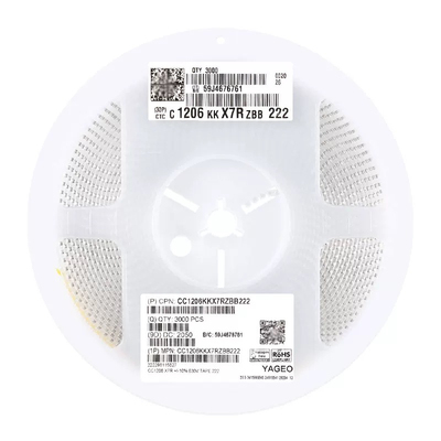 原装 1206贴片电容 2.2nF ±10% 630V  CC1206KKX7RZBB222 (10只)