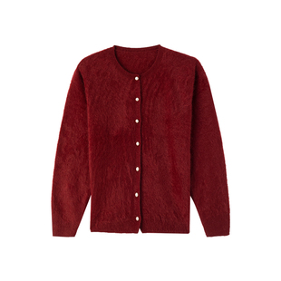 春竹100%山羊绒拉毛圆领合体舒适显瘦秋冬新款长袖女士羊绒开衫12