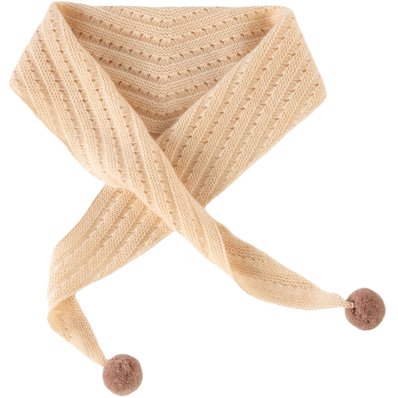 儿童100%纯山羊绒三角围巾男婴幼女宝宝镂空针织毛球装饰保暖围脖