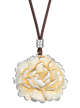 牡丹花项链纯银9999生日礼物实用