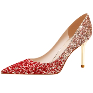 爱丽拉红色绝美结婚鞋女2025春季新款中式禾秀服新娘高跟鞋不累脚