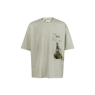 GUUKA TECH户外重磅纯棉短袖男款宽松夏T恤 渔夫帽口袋大廓形半袖