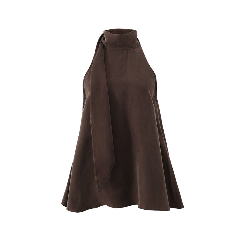 SINGLE MOMENT 25SS秋季新款法式高领飘带无袖背心吊带上衣套装女