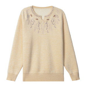 妈妈装上衣加绒加厚打底衫加肥加大码中老年人一体绒保暖羊毛衫女