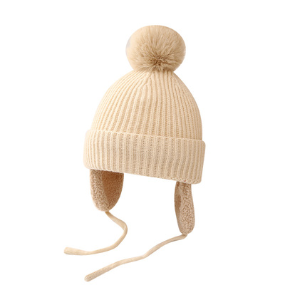 儿童秋冬保暖加绒护耳毛球毛线帽