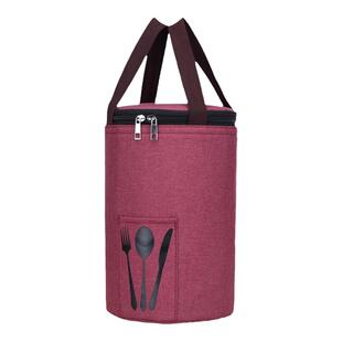 圆形保温饭盒袋手提大号保温桶袋子加厚铝箔保温袋圆筒时尚防水