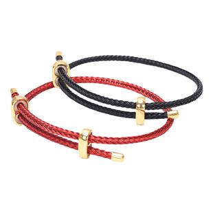 编织钢丝绳转运珠串珠手链男女款串穿3d硬金黄金本命年皮绳红绳