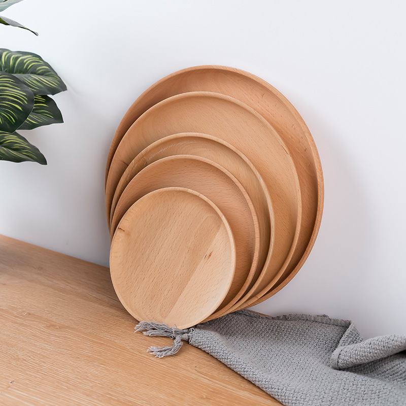 日式木制圆形平盘子酒店传批发菜水果盘咖啡盘碟子家用盘子木点心