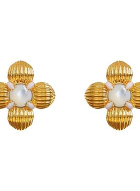 盐岛暗香大花耳钉轻奢小众高级感爆款耳环新款气质金色夸张耳饰女