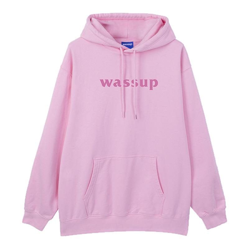 WASSUP潮牌粉色重磅字母连帽卫衣