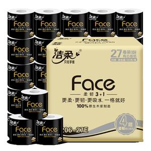 洁柔黑Face卷纸4层140g整箱27卷