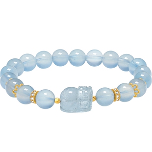 六桂福海蓝宝石水晶貔貅手串女纯银水晶手链送女友妇女节礼物