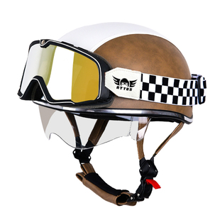 高颜值头盔电动车女不压头发夏3c认证四季通用防晒摩托车复古半盔