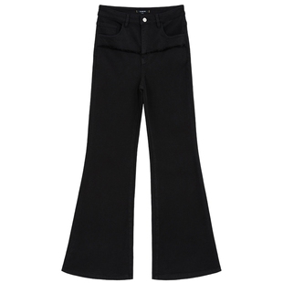 bebe2025秋冬新款女士设计感碎花赤耳拼接直筒拖地牛仔裤411006