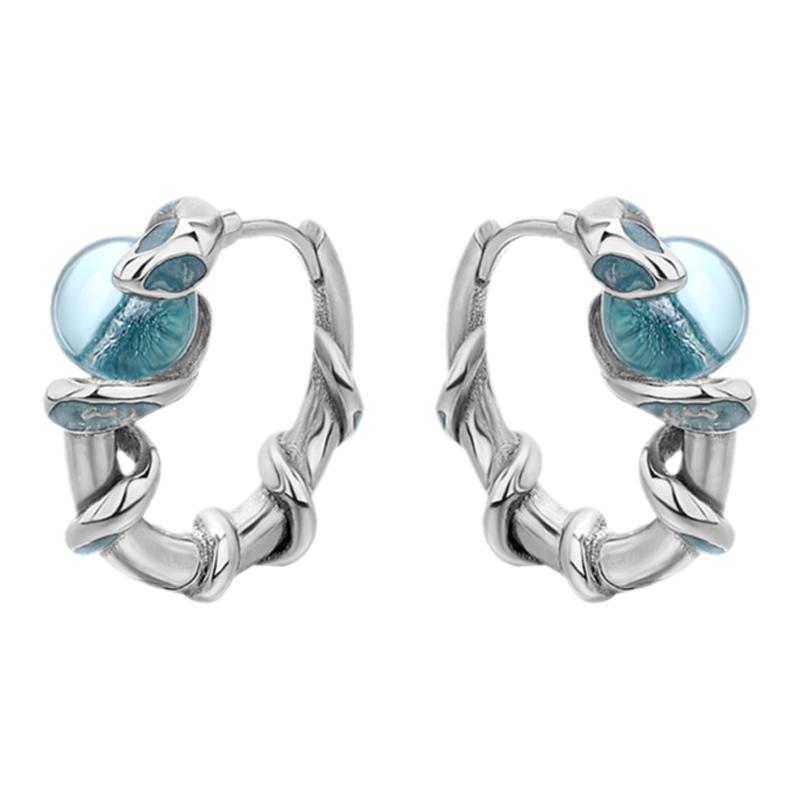 YGPM斯莱特林珐琅灵蛇耳环甜酷小众设计学院女孩耳扣学生个性耳饰