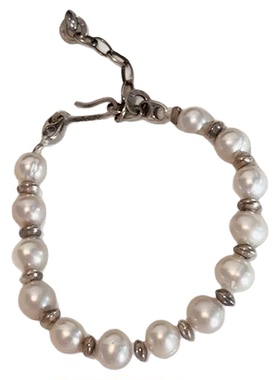 hellojune 间隔银珠 天然螺纹珍珠手链
