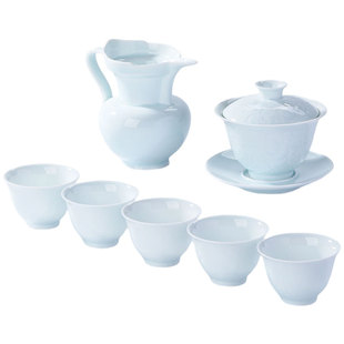 景德镇官方青白瓷功夫茶具套装影青釉公道杯盖碗泡茶专用高档送礼