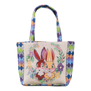 菱格手提包双面金丝提花刺绣帆布包百搭女士休闲包便携上班手拎包