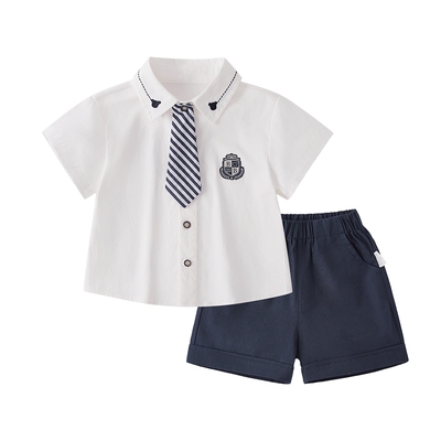男童套装夏季宝宝短袖短裤两件套小童学院风衣服夏款儿童夏装2026