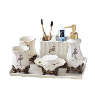 欧式陶瓷卫浴洗漱五件套家用洗手间浴室用品漱口刷牙杯牙刷杯套装