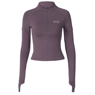 欧美ins时尚紫色半高领紧身长袖上衣2024初秋新款辣妹百搭短款T恤