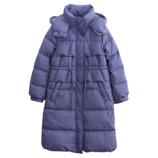 科尚百搭纯色羽绒服女冬季2025新款90鸭绒收腰连帽加厚外套中长款