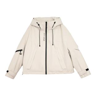鸭鸭羽绒服女秋冬新款硬壳三防时尚休闲冲锋衣宽松连帽二合一外套