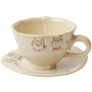 小葵川町屋 日本进口濑户烧旺柴可爱小狗咖啡杯冰裂釉釉下彩