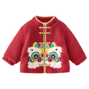 宝宝过年服儿童冬季红色上衣外套婴儿新年衣服周岁礼服男女童拜年