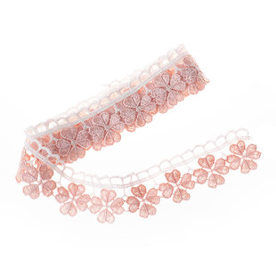 精致粉白双色涤纶刺绣水溶花边 手工服装手账痛包布艺装饰辅料