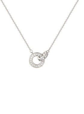 阿吉豆AJIDOU项链女时尚双环银色简约罗马圆环闪耀锆石锁骨链颈链