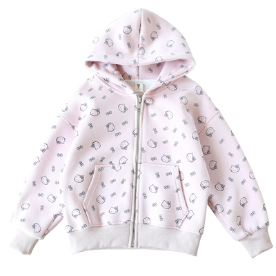 春秋季女童印花连帽拉链外套