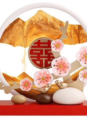 喜上眉梢忠歌结婚沙画摆件
