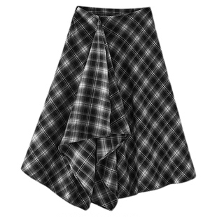 森马半身裙女冬磨毛格纹长裙2025新款甜酷个性设计感不规则A字裙