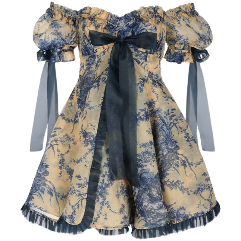 【明星同款】黄底海莲娜庄园印花 迷你连衣裙Selkie Collection