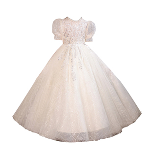 女童公主裙粉色生日花童儿童演出服高端小主持人钢琴演奏礼服冬季