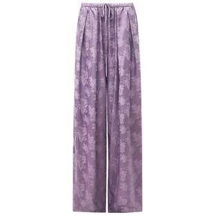 COCOBELLA中国风暗纹提花缎面垂坠阔腿裤女紫色休闲裤子PA3026-3