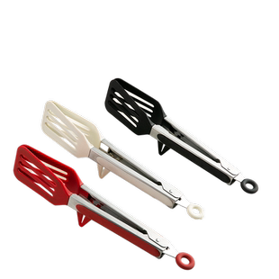 双枪硅胶夹子耐高温厨房食物油炸不锈钢煎牛排夹炒菜专用食品夹子